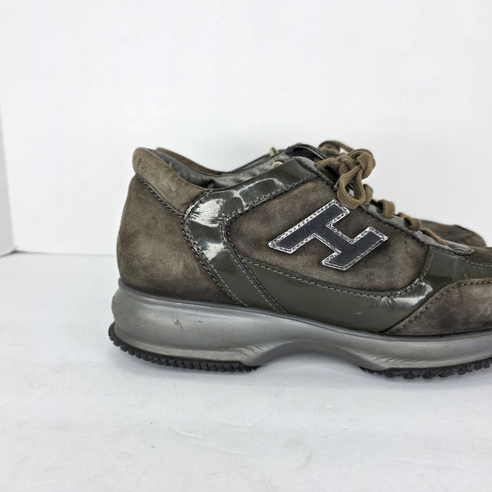 Hogan Interactive Suede Patent Leather Sneakers Womens Almond Toe H Logo  38 1/2 - Picture 10 of 16